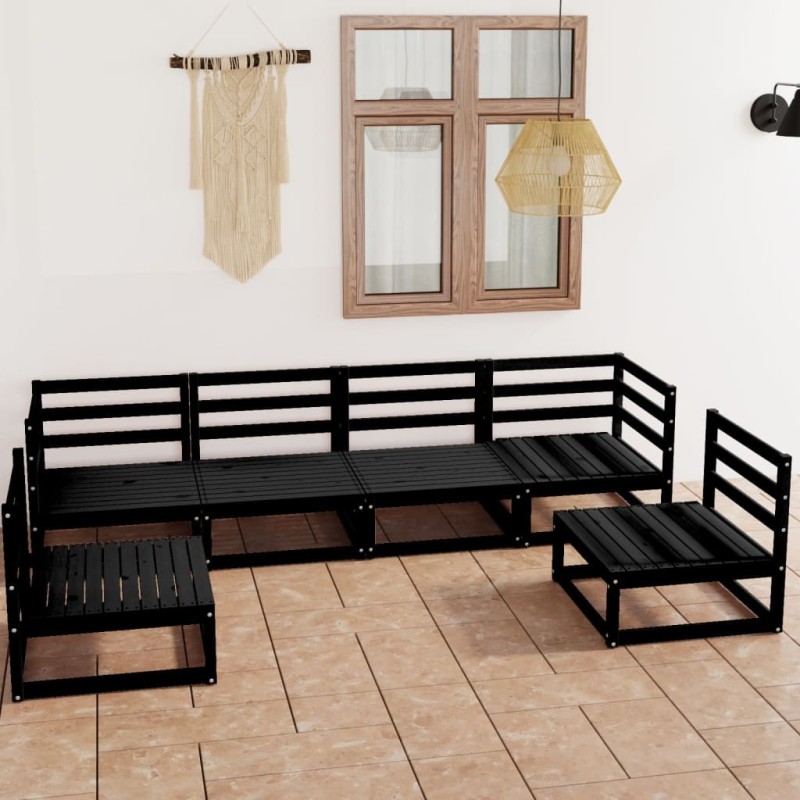 Salon de jardin 6 pcs noir bois de pin massif Salon de jardin 6 pcs noir bois de pin massif
