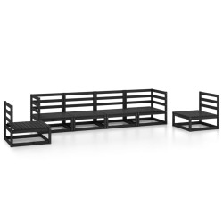 Salon de jardin 6 pcs noir bois de pin massif 