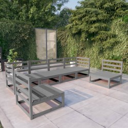 Salon de jardin 6 pcs gris bois de pin massif 
