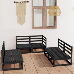 Salon de jardin 6 pcs noir bois de pin massif 