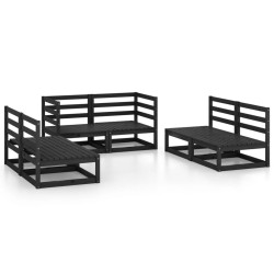 Salon de jardin 6 pcs noir bois de pin massif 