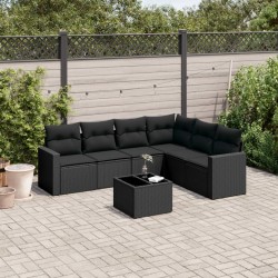 Salon de jardin 7 pcs avec coussins noir résine tressée 