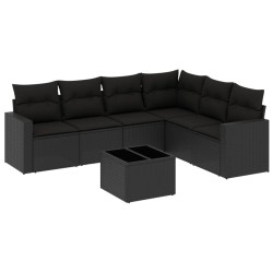 Salon de jardin 7 pcs avec coussins noir résine tressée 