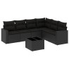 Salon de jardin 7 pcs avec coussins noir résine tressée 