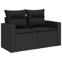 Salon de jardin 7 pcs avec coussins noir résine tressée 