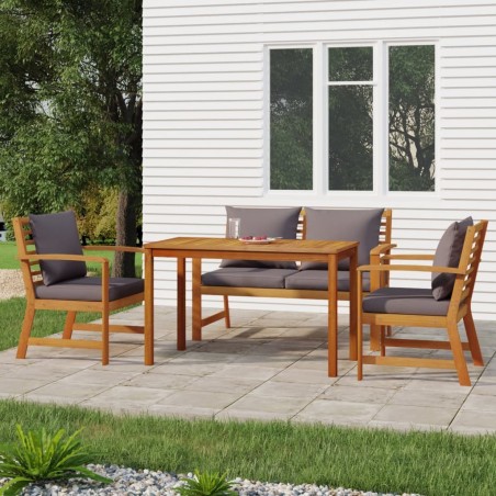 Ensemble à manger de jardin 4 pcs coussins Bois acacia 