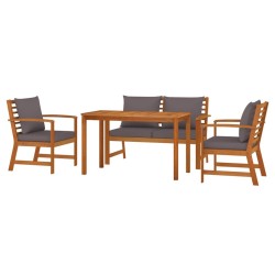 Ensemble à manger de jardin 4 pcs coussins Bois acacia 