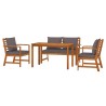 Ensemble à manger de jardin 4 pcs coussins Bois acacia 