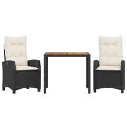 Ensemble à manger de jardin avec coussins 3 pcs Noir 