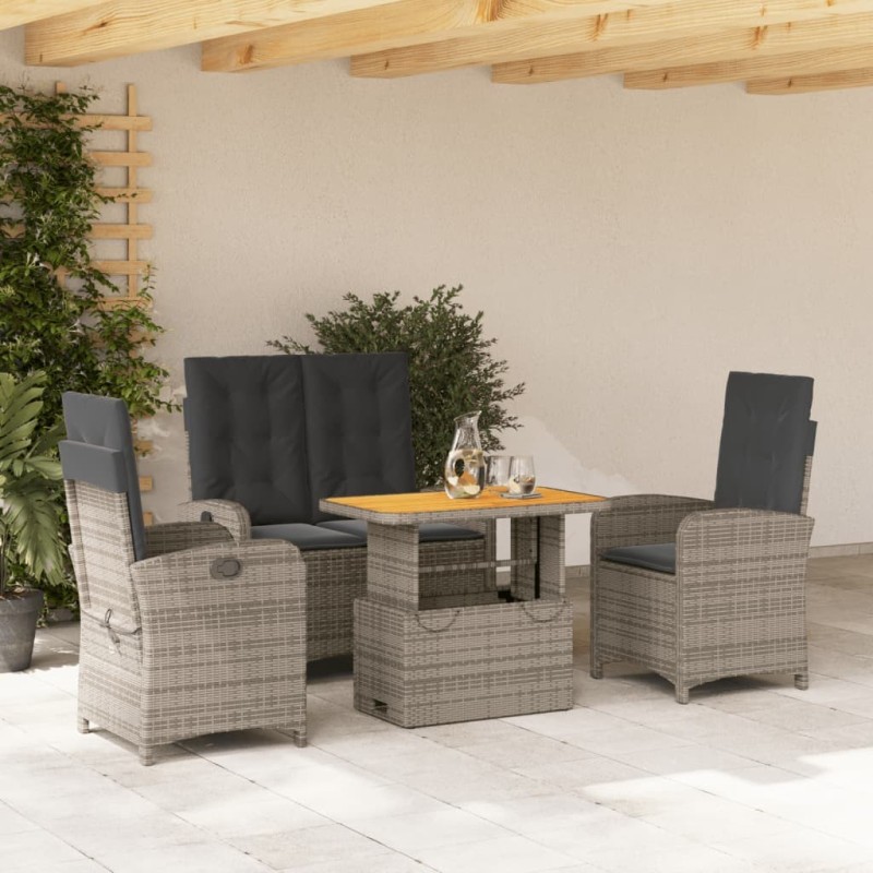 Ensemble à manger jardin 4pcs et coussins Gris Résine tressée 