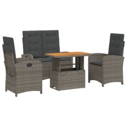 Ensemble à manger jardin 4pcs et coussins Gris Résine tressée 