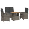 Ensemble à manger jardin 4pcs et coussins Gris Résine tressée 
