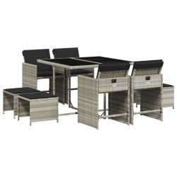 Ensemble à manger de jardin et coussins 9 pcs gris clair rotin 