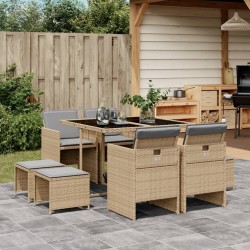 Ensemble à manger de jardin et coussins 9 pcs mélange beige  