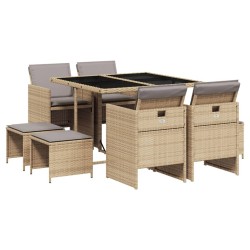 Ensemble à manger de jardin et coussins 9 pcs mélange beige  