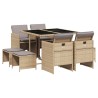 Ensemble à manger de jardin et coussins 9 pcs mélange beige  