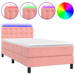 Sommier à lattes de lit avec matelas et LED Rose 90x200 cm 