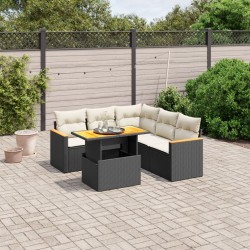 Salon de jardin 6 pcs avec coussins noir résine tressée 