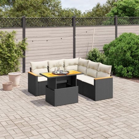 Salon de jardin 6 pcs avec coussins noir résine tressée 
