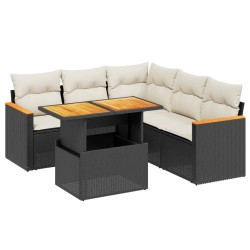Salon de jardin 6 pcs avec coussins noir résine tressée 