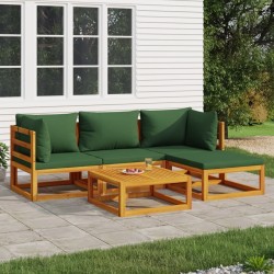 Salon de jardin 5 pcs avec coussins vert bois massif 