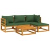 Salon de jardin 5 pcs avec coussins vert bois massif 