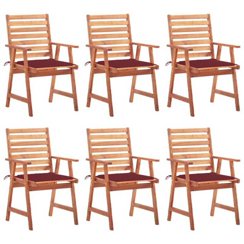 Chaises à manger d'extérieur lot de 6 et coussins Acacia massif 