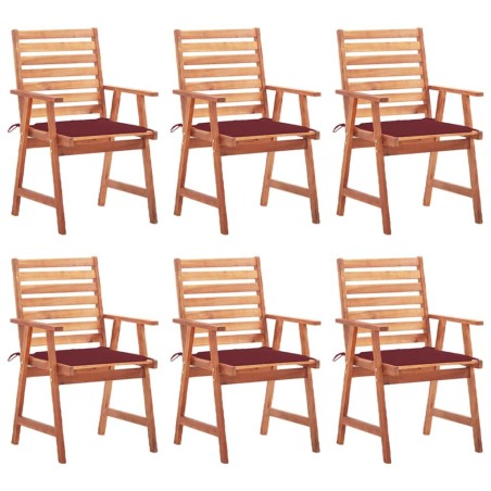 Chaises à manger d'extérieur lot de 6 et coussins Acacia massif 