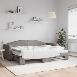 Lit de jour avec gigogne et matelas taupe 80x200 cm tissu 
