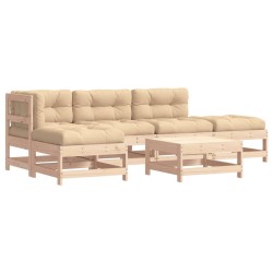Salon de jardin 6 pcs avec coussins bois massif 