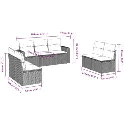 Salon de jardin avec coussins 7 pcs gris clair résine tressée 