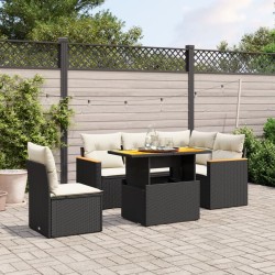 Salon de jardin 6 pcs avec coussins noir résine tressée 
