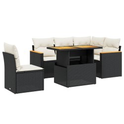 Salon de jardin 6 pcs avec coussins noir résine tressée 