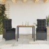 Ensemble à manger de jardin avec coussins 3 pcs Noir 