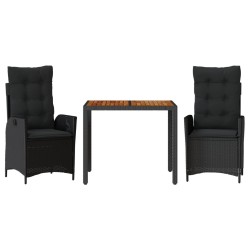 Ensemble à manger de jardin avec coussins 3 pcs Noir 