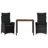 Ensemble à manger de jardin avec coussins 3 pcs Noir 