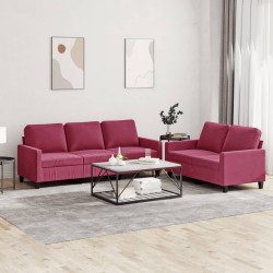 Ensemble de canapés 2 pcs avec coussins Rouge bordeaux Velours 
