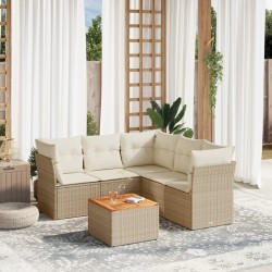 Salon de jardin avec coussins 6 pcs beige résine tressée 