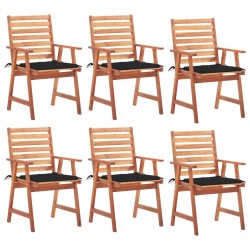 Chaises à manger d'extérieur lot de 6 et coussins Acacia massif 