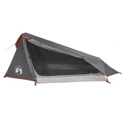 Tente de camping tunnel 1 personne gris et orange imperméable 