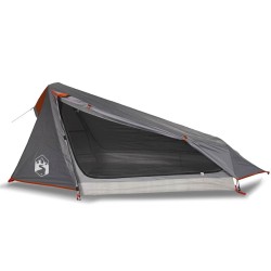 Tente de camping tunnel 1 personne gris et orange imperméable 