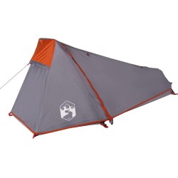 Tente de camping tunnel 1 personne gris et orange imperméable 