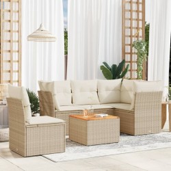 Salon de jardin avec coussins 6 pcs beige résine tressée 