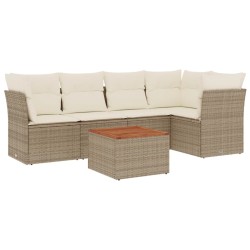 Salon de jardin avec coussins 6 pcs beige résine tressée 