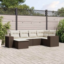 Salon de jardin avec coussins 6 pcs marron résine tressée 