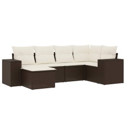 Salon de jardin avec coussins 6 pcs marron résine tressée 