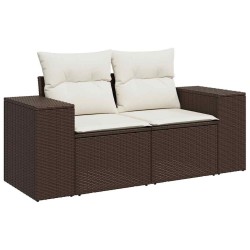 Salon de jardin avec coussins 6 pcs marron résine tressée 