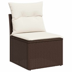 Salon de jardin avec coussins 6 pcs marron résine tressée 