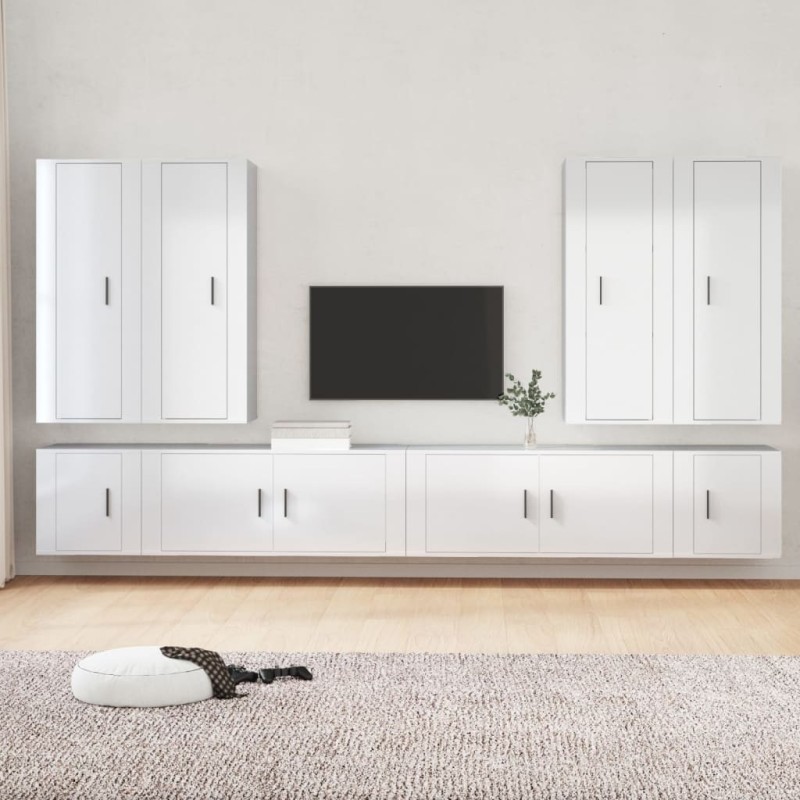 Ensemble de meubles TV 8 pcs Blanc brillant Bois d'ingénierie 