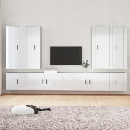 Ensemble de meubles TV 8 pcs Blanc brillant Bois d'ingénierie 